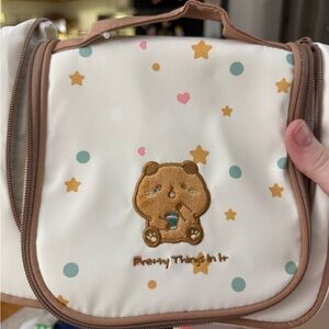Cute Bear Cosmetic/Toiletry Bag in Cream with Brown Trim